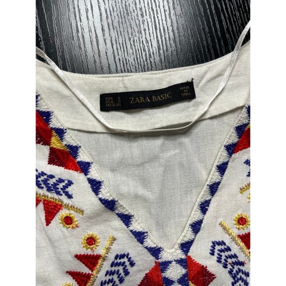 Zara Aztec Embroidered Linen Blend Shift Dress - Picture 3 of 6